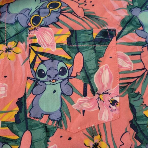 Disney Lilo Stitch Hawaiian Shirt S Pink Tropical Cruise Vacation Summer Beach - Picture 4 of 7